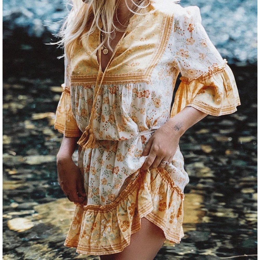 Arnhem Lily Mini Dress Lemon Drop Yellow Floral